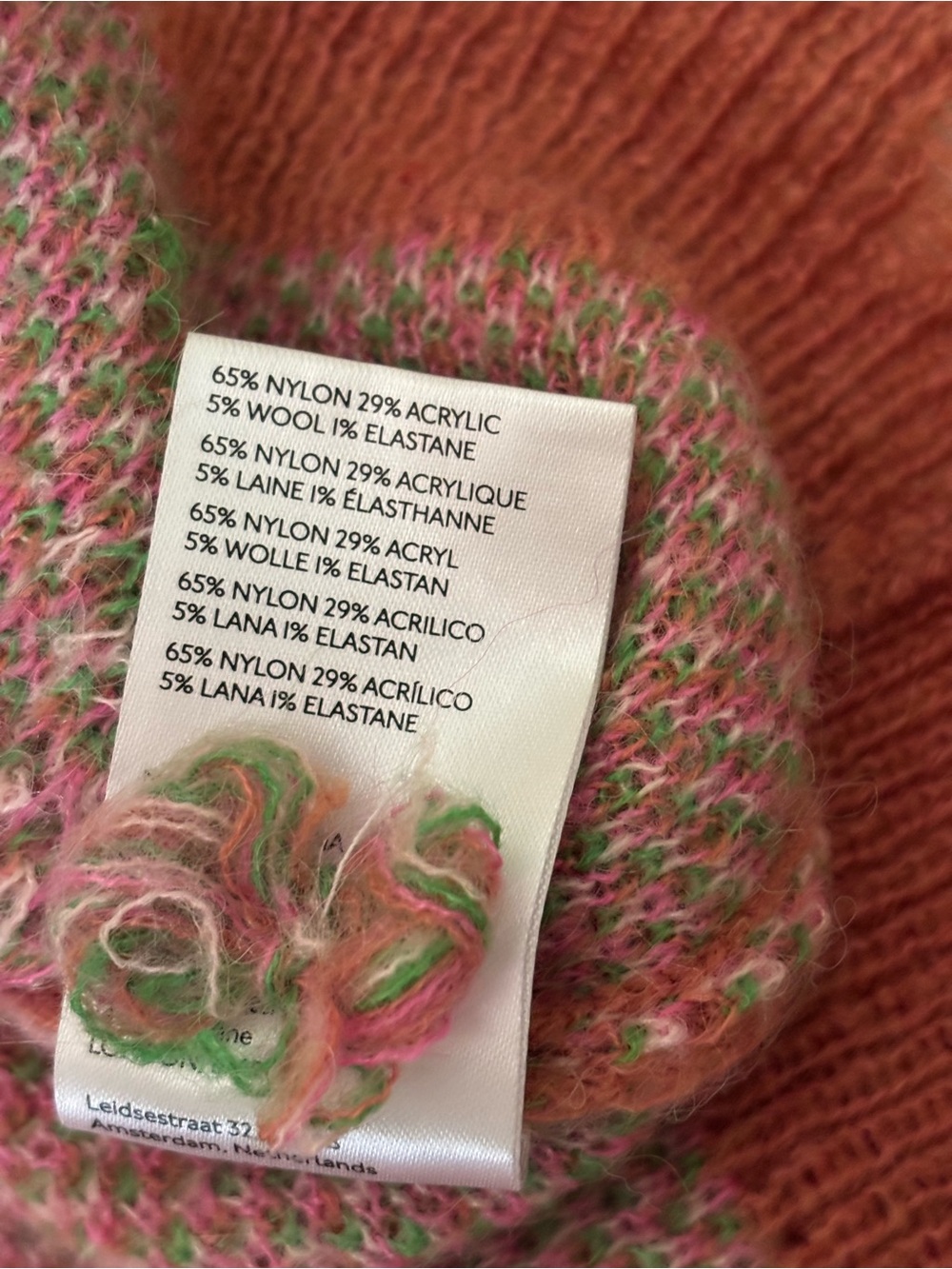 Anthropologie distressed Rust Pink Floral Knit Sweater with Green Accents - Picture 7 of 9